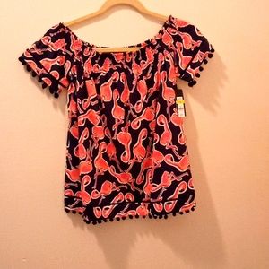 Crown &ivy flamingo off the shoulder cotton top